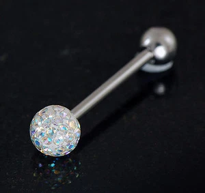 1 Pc Clear Epoxy Cover on Multi Aurora Borealis C.Z. Ferido Ball Tongue Ring 14g - Picture 1 of 3