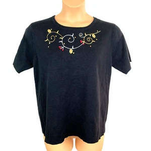 Suéter de vacaciones negro QUACKER FACTORY para mujer grande dorado Bice manga corta nuevo con etiquetas - Imagen 1 de 5