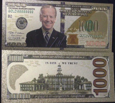 24K GOLD Banknote $1000 Joe Biden Collectible Novelty Collection Note Gift - Image 1 of 3