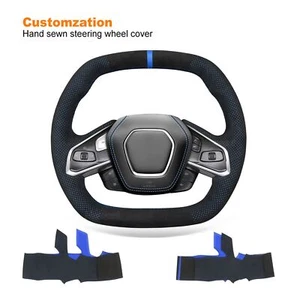 Custom Blue Mesh Alcantara Steering Wheel Cover for Chevrolet Corvette C8 Z06 - Picture 1 of 21