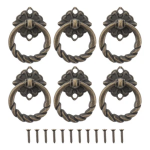 6 Stück Antike Schubladengriffe Ring Kommodenknöpfe Türknauf Retro Metall - Bild 1 von 12