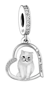 Brand New S925 Sterling Silver British Short hair Cat - I Love You Forever Charm - Picture 1 of 2
