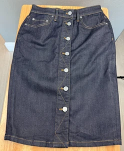 ALLSAINTS Dark Denim ALL Button Front Below the Knee Womens Skirt Size 6 - Picture 1 of 5