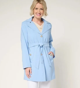 NEW Dennis Basso XXS PURE SKY BLUE Raincoat Water Resistant Trench Coat Hood QVC - Picture 1 of 7