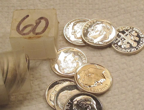 1960   Dime  Proof   Roll  50 coins  In Plastic Tube "722" Cover