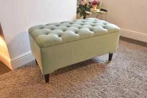 Pale Green Upholstered Ottoman Bench with Hidden Storage | Brand New & Handmade - Picture 1 of 6