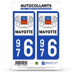 2 Stickers autocollant plaque immatriculation : 976 Mayotte LogoType - Picture 1 of 14