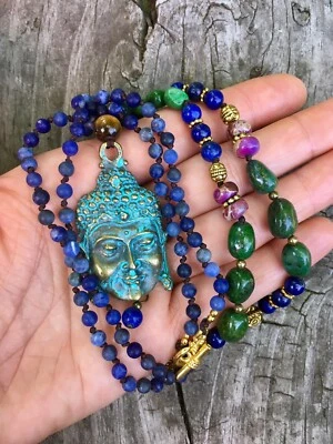 Collar Boho Yoga Hippie Buda Meditación Jaspe Lapislázuli Sodalita Azul Verde Foto 1 de 4