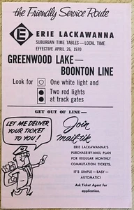 ERIE LACKAWANNA R.R. ZEITPLAN ~ 26. APRIL 1970 ~ GREENWOOD LAKE-BOONTON - Bild 1 von 4