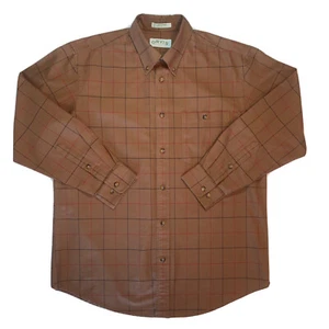 Camisa grande con botones Orvis para hombre manga larga bolsillo marrón a cuadros algodón lona - Imagen 1 de 10