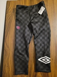 Umbro Juniors Girls Leggings Yoga Size Medium 7/8 Black Pink Checkered - NWT - Picture 1 of 7