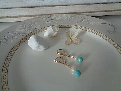 Gold Ohrringe 14K Gold Filled Perlen Türkis - Bild 1 von 4
