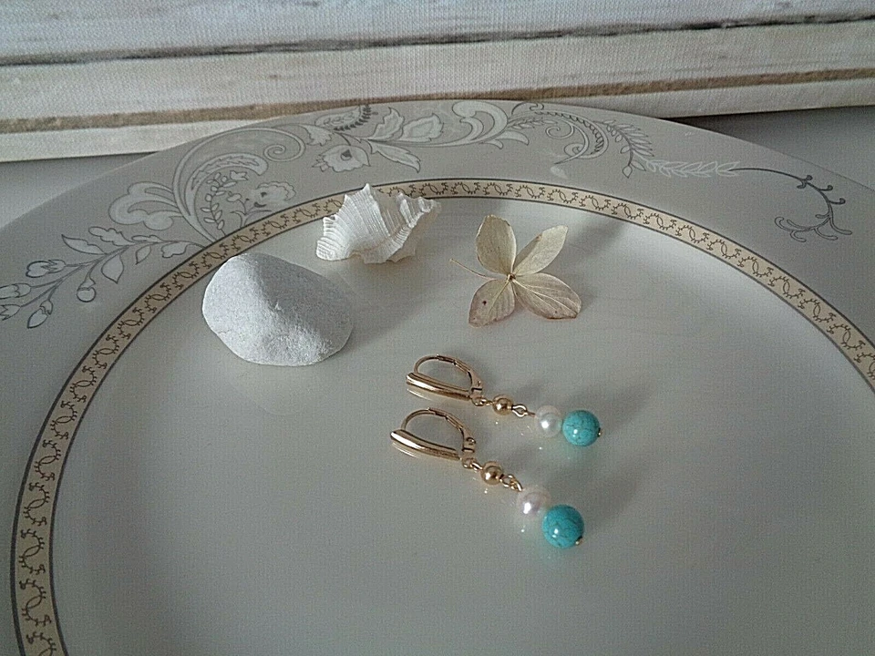 Gold Ohrringe 14K Gold Filled Perlen Türkis - Bild 1 von 4