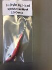 1 H-Style/Shad Jig Head 5/0 Mustad Hook 1.5 Ounce Red White Belly Color