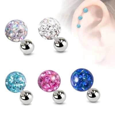 3pc 3/4/5mm Steel Ear Helix Tragus Cartilage Earring Crystal Stud Conch Piercing - Image 1 of 4