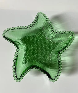 Green Glass Starfish Star Shaped Hobnail Bowl Dish Nautical Beach Vibe - Picture 1 of 19