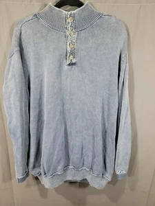 Men's Cabela's Knit Henley Sweater Sz XL Denim Wash Cotton 4 Button High Neck - Picture 1 of 10