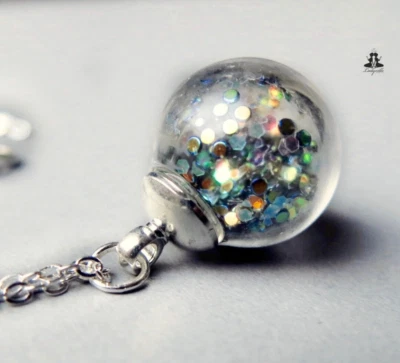 Halskette Glitzer  Glaskugel Geschenkidee Frau Mutter Freundin Schwester - Bild 1 von 4