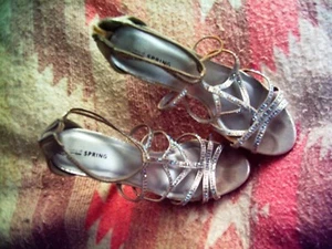 CALL IT SPRING Ladies PUMP HEELS Silver Sparkly Strappy Gladiator BEJEWELED SZ 9 - Picture 1 of 8