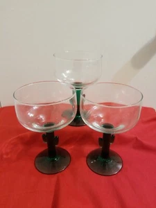 Margarita Glass Green Cactus Stem 6 1/4" Tall Set Of 3 Made in USA 12 oz - Picture 1 of 5