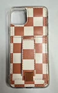 iPhone 11 Pro Max Case With Card Holder Finger Strap Wallet - Chestnut Checks - Picture 1 of 5
