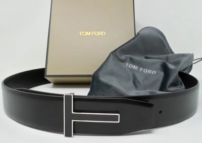 Tom Ford 黑色皮革腰带银色黑色扣男式 32 - 34 腰 — 第 1/4 张图片