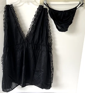 Conjunto corto de nailon Babydoll vintage con tirantes laterales abiertos M/L - Imagen 1 de 5