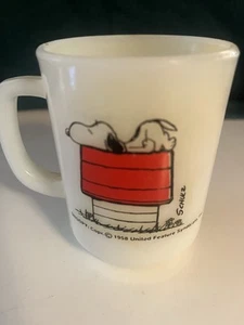 Snoopy Anchor Hocking Fire King 1958 Vintage Mug I Think I'm Allergic to Mornin - Picture 1 of 5