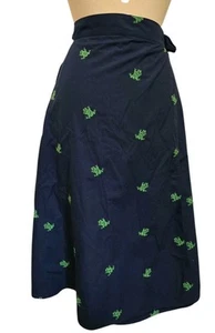 Vintage 70s Womens Wrap Skirt Embroidered Frogs Size Medium Blue Pockets - Picture 1 of 8