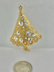 Juego de broches vintage blanco bisel transparente pedrería árbol de Navidad tono dorado - Imagen 1 de 6