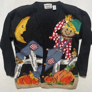 Vintage 90er Arlando handgestrickt Herbst Herbst Pullover Cardigan Vogelscheuche Halloween groß - Bild 1 von 7
