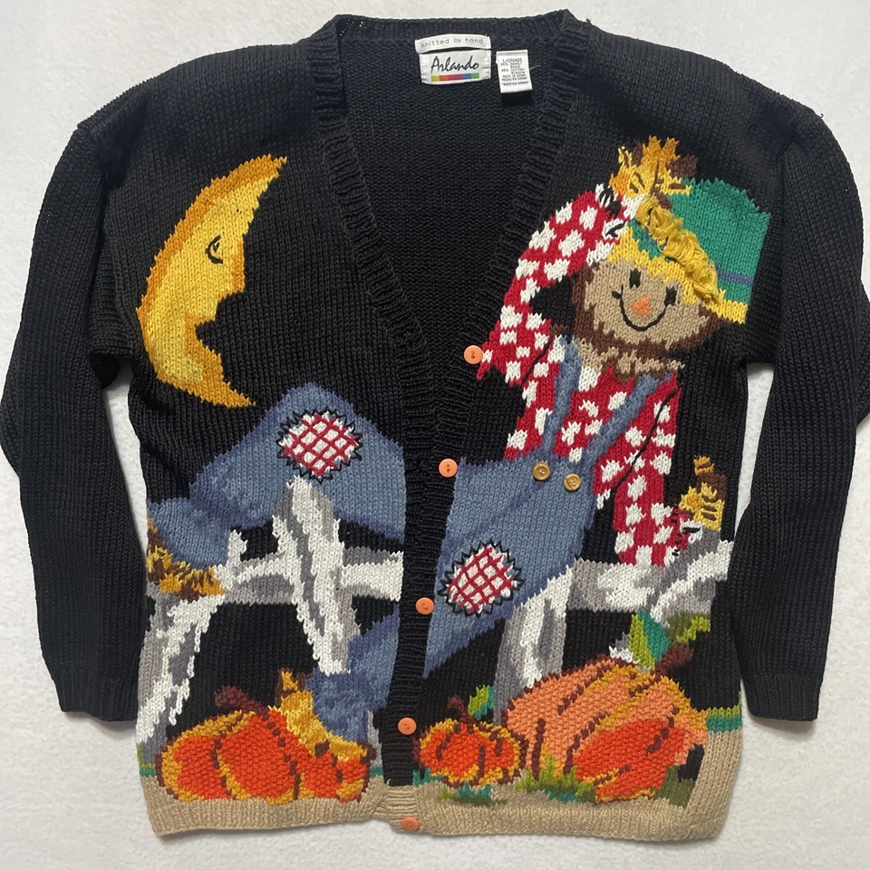 Suéter Cárdigan Espantapájaros Halloween Grande De Colección Años 90 Arlando Tejido a Mano Otoño Otoño Foto 1 de 4