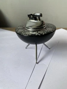 Vintage 60s Atomic Sputnik Era Ufo Table Lighter Wood & Chrome Tripod Legs - Picture 1 of 6