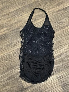 WEISSMAN Dance Black sequin fringe Costume Sequin Fringe Halter Dress LC - Picture 1 of 16