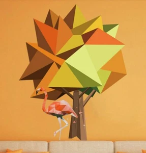 Pegatina de árbol, calcomanía de flamenco, decoración casera de animales poligonales, arte mural de madera - Imagen 1 de 6