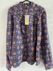 BODEN blue pattern frilled High Neck shirt size 8 NEW T1065 - Picture 1 of 8