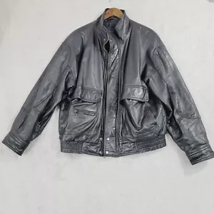 Vtg 80s Members Only Mens Black Leather Moto Jacket Size M Genuine Leather 28CT - Picture 1 of 11