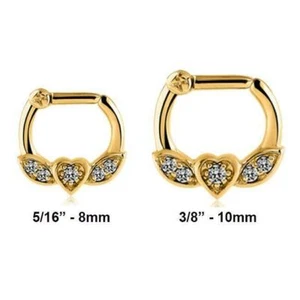 Gold PVD Coated 316L Surgical Steel Septum Clicker Nose Ring Hoop Clear CZ 16G - Picture 1 of 1