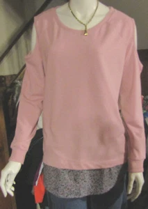 RUFF HEWN WOMANS LARGE LIGHT MAUVE/PINK CUT OUT SHOULDER SWEATSHIRT LS TOP NWT - Picture 1 of 1