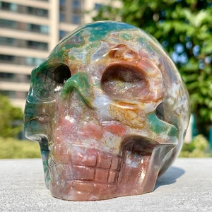 1.34LB Natural ocean jade crystal quartz, hand carved skull mineral specimens - Picture 1 of 19