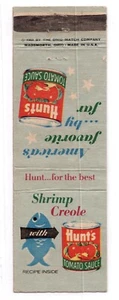 c1950s~Hunt’s Tomato Sauce~Shrimp Creole Recipe~MCM~Vintage Matchbook Cover - Bild 1 von 3