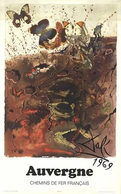 Pôster SALVADOR DALI Auvergne 39" x 24.25" 1970 surrealismo marrom Salvador Dalí, - Imagem 1 de 4