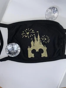 Castle Firework Mickey Minnie Face Mask Black Gold Adult Mouse Disney Ears Bling - Picture 1 of 4