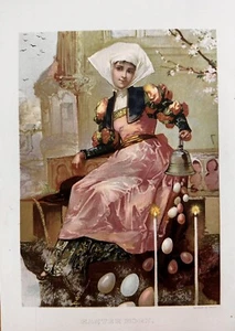 Mañana de Pascua de 1893. Litografía antigua con impresión artística campana huevos de Pascua mañana de Pascua - Imagen 1 de 3