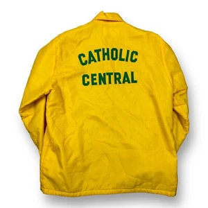 Vintage 70s 80s Central Catholic Lined Snap Yellow Holloway Coaches Jacket M/L - Picture 1 of 12