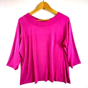 Citiknits Top Camicia Donna Taglia 1X Rosa Scuro Tinta Unita Manica 3/4 Pullover Slinky - Foto 1 di 7