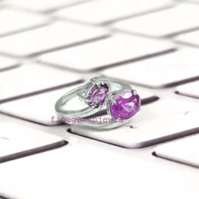 Naturale Taglio Ovale Ametista Gemme Con 925 Argento Anello per da Donna #4 - Immagine 1 di 4