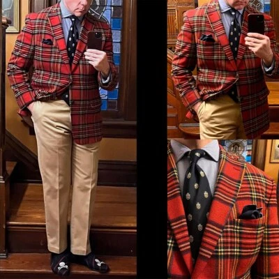 Gentleman Wedding Mens Suit Blazers Tartan Plaid Jacket Formal Occasion Wear - Image 1 of 4