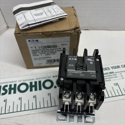 EATON C25DNB330A DEFINITE PURPOSE CONTACTOR 3 POLE 30AMP 110/120V - Image 1 of 4