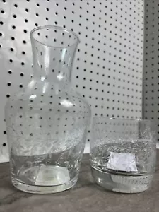 Decanter floreale inciso vintage italiano fatto a mano con tazza di vetro nuovissimo - Foto 1 di 5